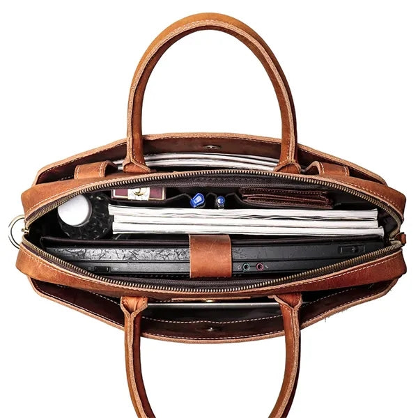 15in Leather Briefcase for Men with Shoulder Strap