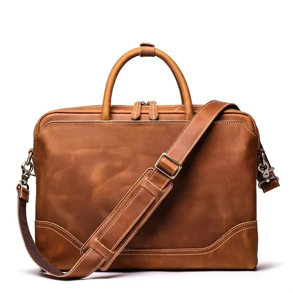 15in Leather Briefcase for Men with Shoulder Strap