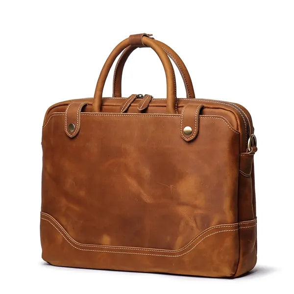 15in Leather Briefcase for Men with Shoulder Strap