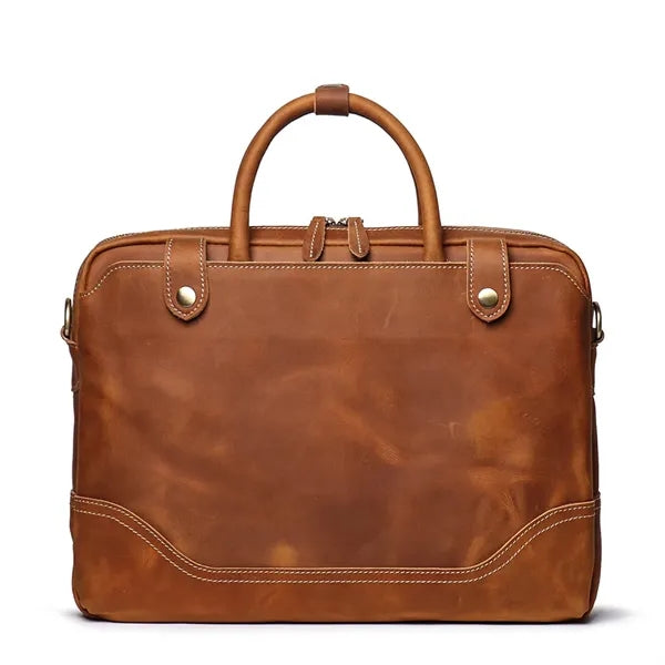 15in Leather Briefcase for Men with Shoulder Strap