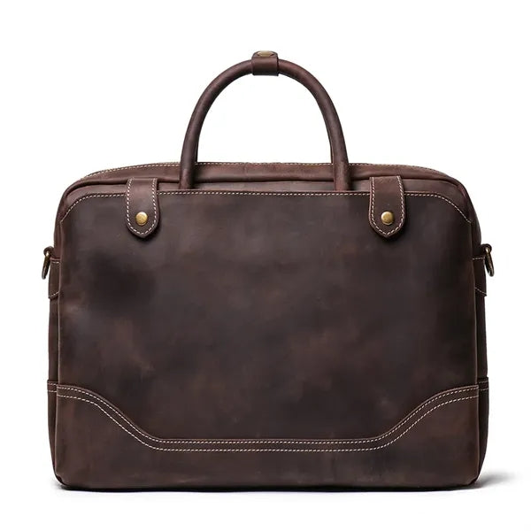 15in Leather Briefcase for Men with Shoulder Strap
