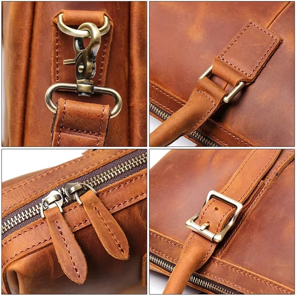 15in Leather Briefcase for Men with Buckle Design Laptop Bag