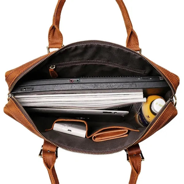 15in Leather Briefcase for Men with Buckle Design Laptop Bag