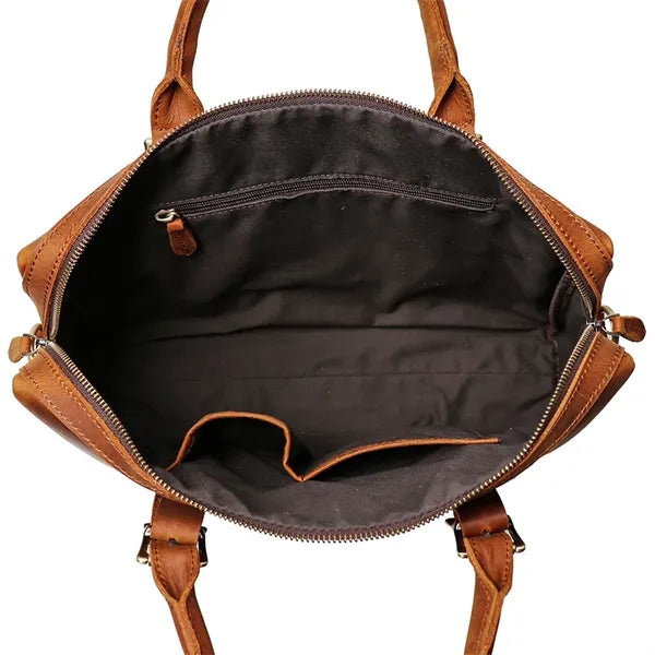 15in Leather Briefcase for Men with Buckle Design Laptop Bag