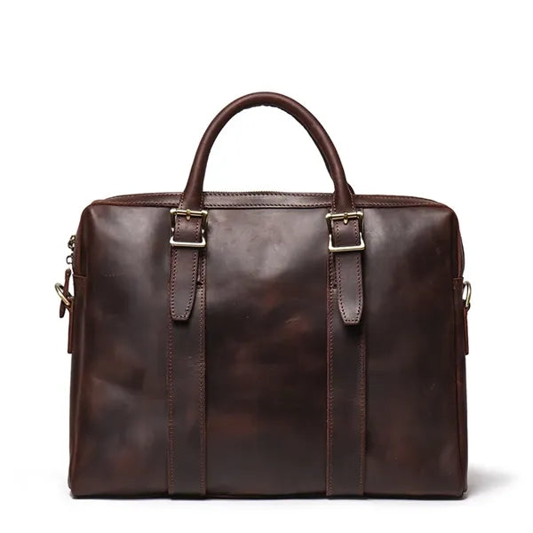 15in Leather Briefcase for Men with Buckle Design Laptop Bag