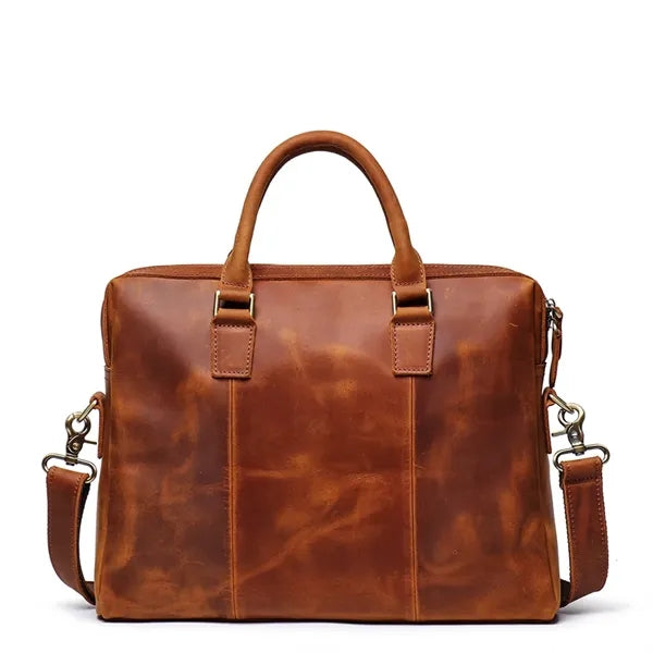 15in Leather Briefcase for Men with Buckle Design Laptop Bag