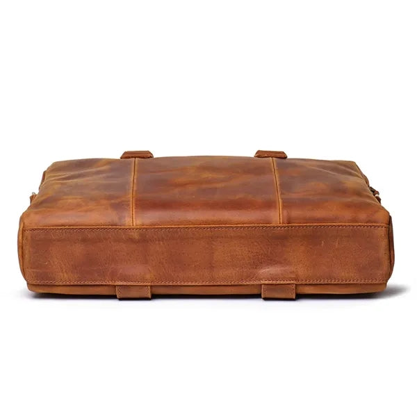 15in Leather Briefcase for Men with Buckle Design Laptop Bag