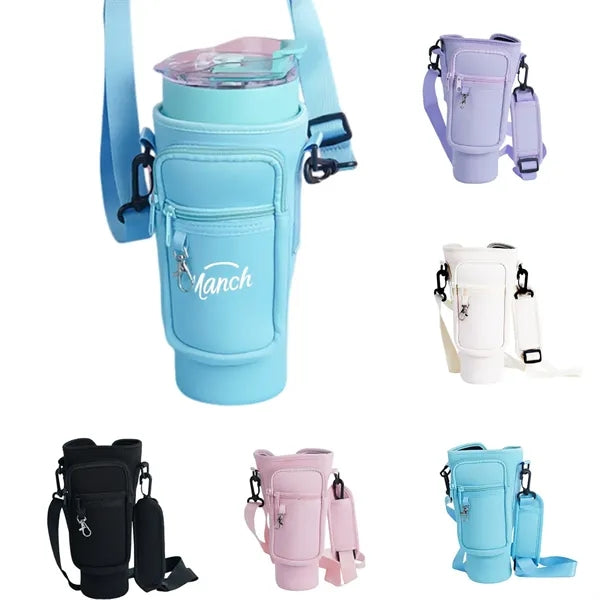 40oz Cup Holder Tumbler Sleeve with Phone Pockets Strap