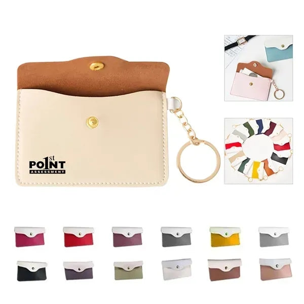 Compact Leather Coin Pouch with Keychain
