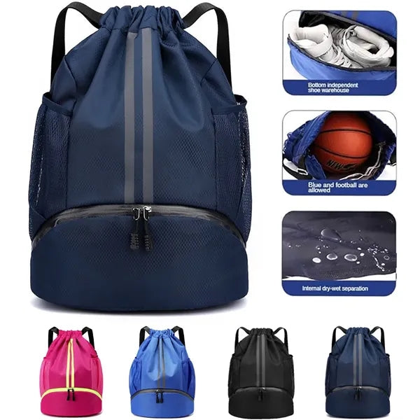 Basketball Sports Drawstring Backpack with Shoe Compartment