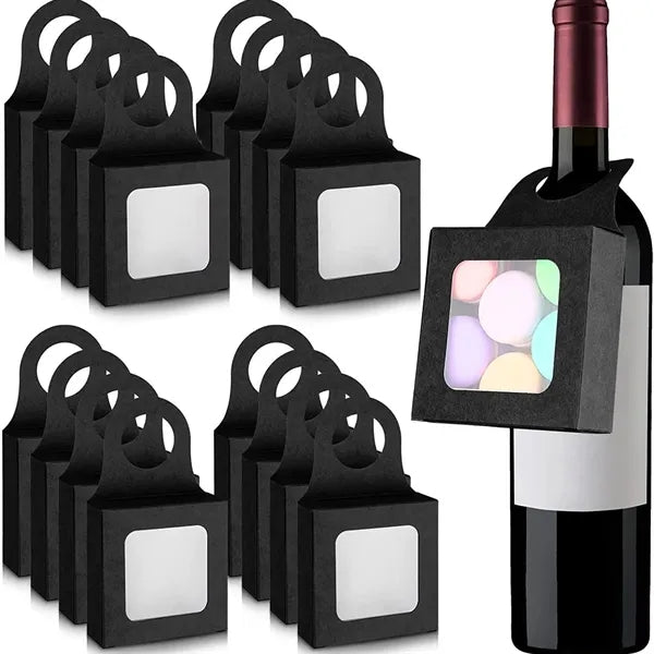 Kraft Paper Wine Bottle Box with Window Hanging Foldable