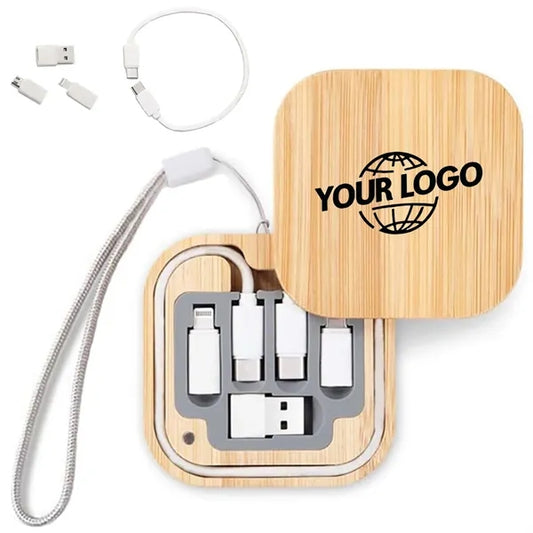 Square Bamboo Multi USB Charging Adapter Cable Kit