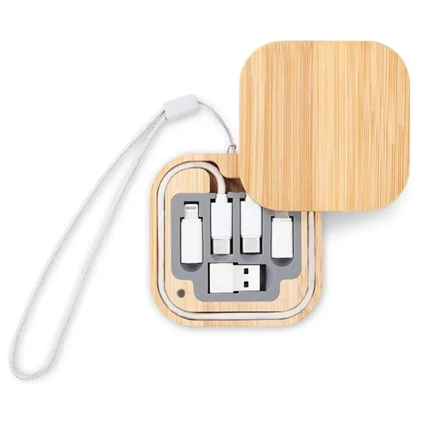 Square Bamboo Multi USB Charging Adapter Cable Kit
