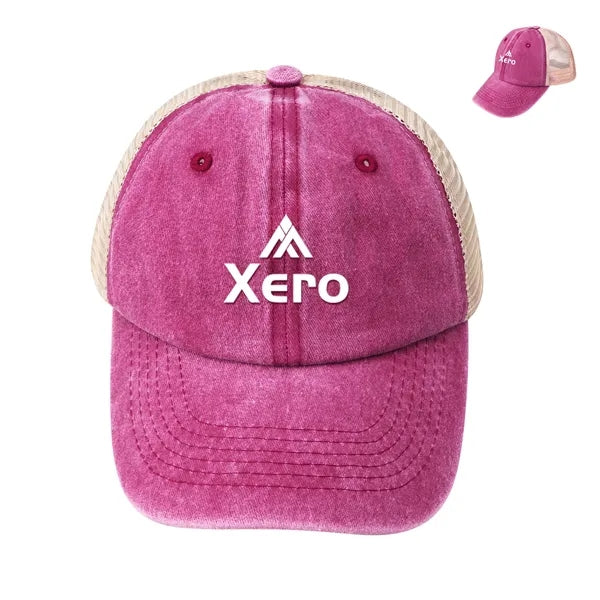 6 Panel Washed Cotton Trucker Hat W/ Mesh Back