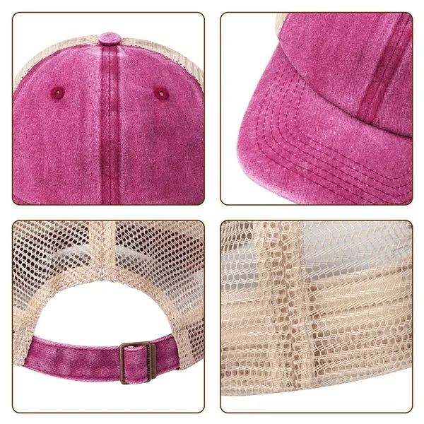 6 Panel Washed Cotton Trucker Hat W/ Mesh Back