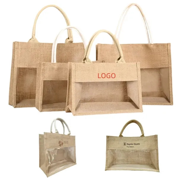 Jute Tote Bag with Transparent Window
