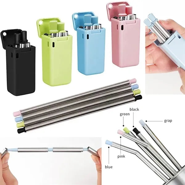 304 Stainless Steel Retractable Telescopic Straw with Case