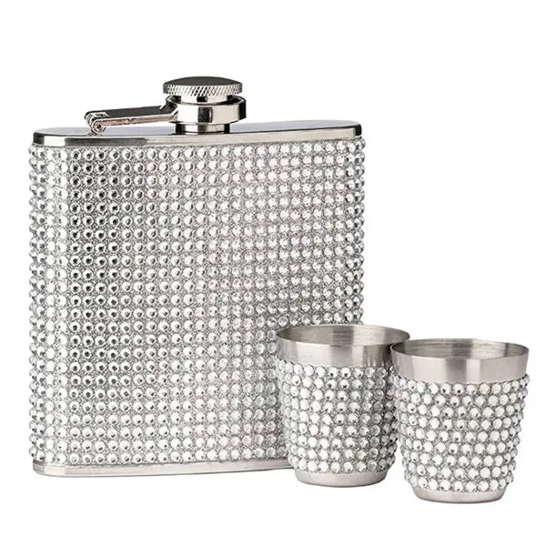Women 6oz Stainless Steel Diamond Design Hip Flask