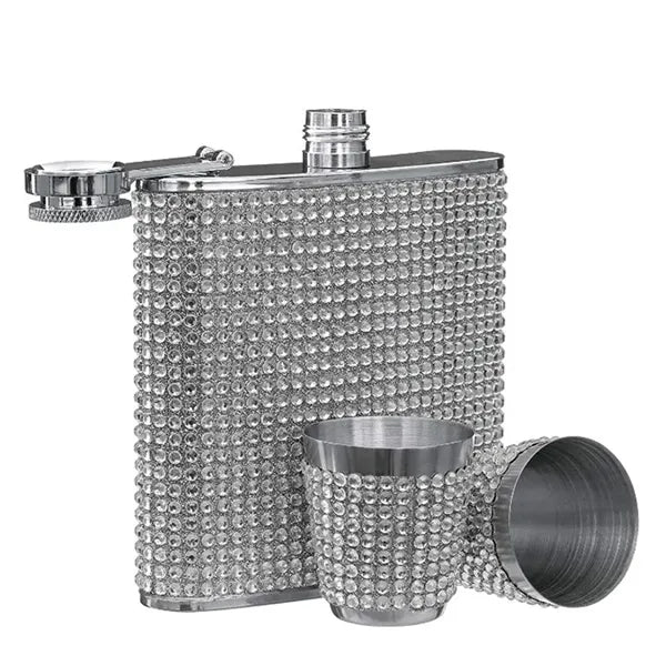 Women 6oz Stainless Steel Diamond Design Hip Flask