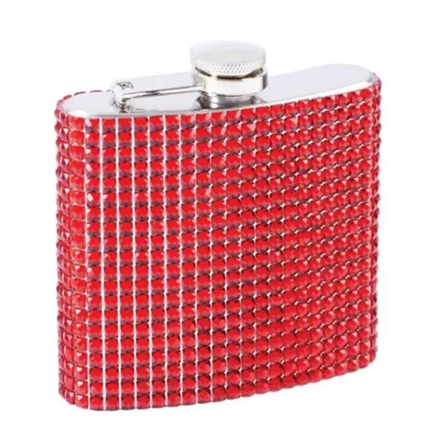 Women 6oz Stainless Steel Diamond Design Hip Flask