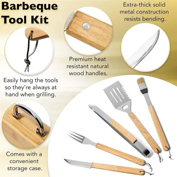 Mens gifts camping outdoor 5pcs bamboo wooden grill tool set