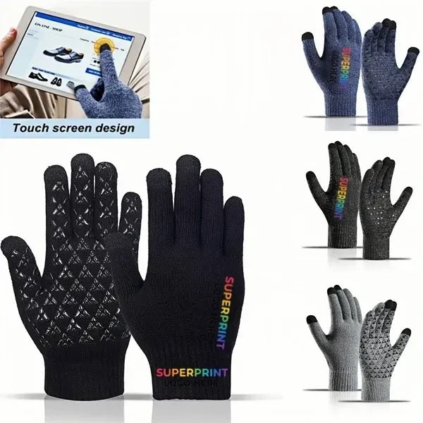 Warm non-slip touch screen knitted gloves