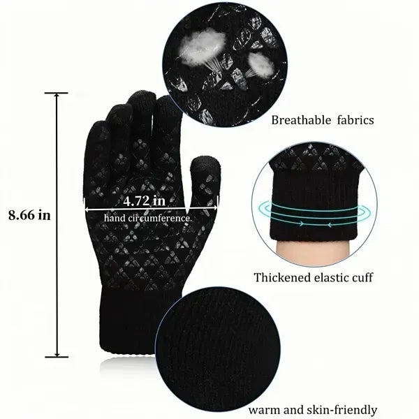 Warm non-slip touch screen knitted gloves