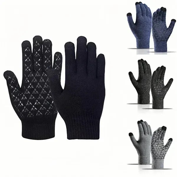 Warm non-slip touch screen knitted gloves