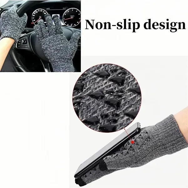 Warm non-slip touch screen knitted gloves