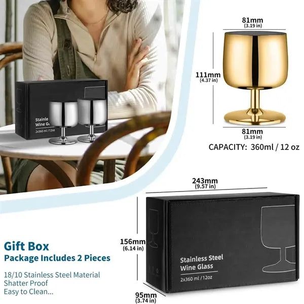 12OZ Stainless Steel Wine Glasses Set