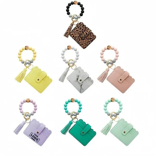 Silicone Bead Bracelet Keychain Card Holder