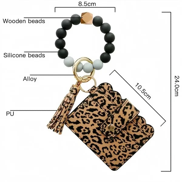 Silicone Bead Bracelet Keychain Card Holder
