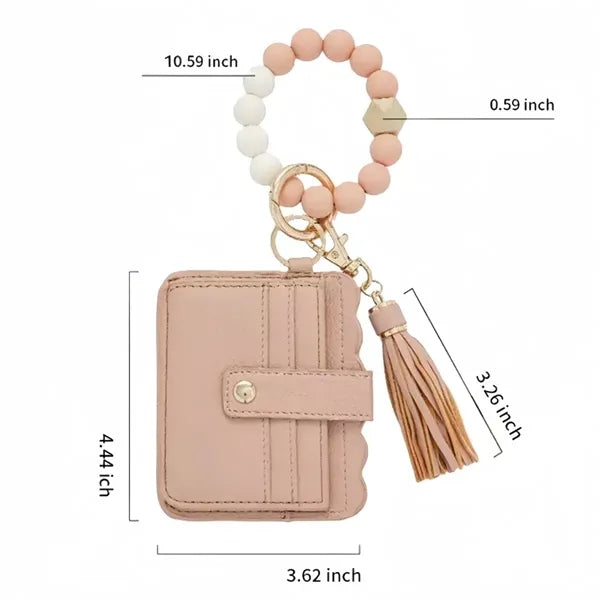 Silicone Bead Bracelet Keychain Card Holder