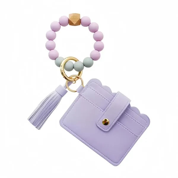 Silicone Bead Bracelet Keychain Card Holder