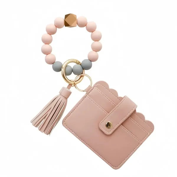 Silicone Bead Bracelet Keychain Card Holder