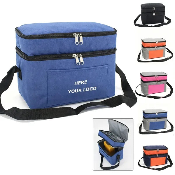 Leakproof Double Deck Insulated Lunch Bag 11L Multi-Pocket