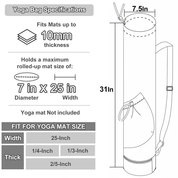 Yoga Mat Bag with Water Bottle Pocket and Bottom Wet Pocket