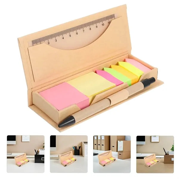Colored Memo Pad Set with Ruler Pen & Storage Box