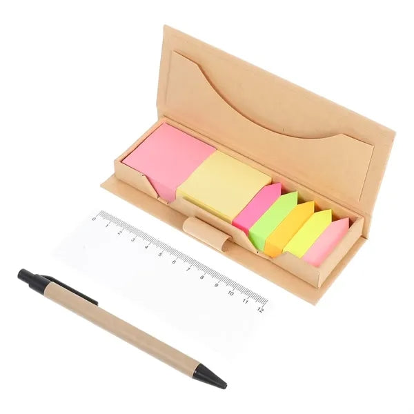 Colored Memo Pad Set with Ruler Pen & Storage Box