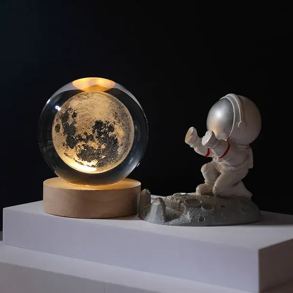 3D Galaxy Globe Crystal Ball with Led Wood Base