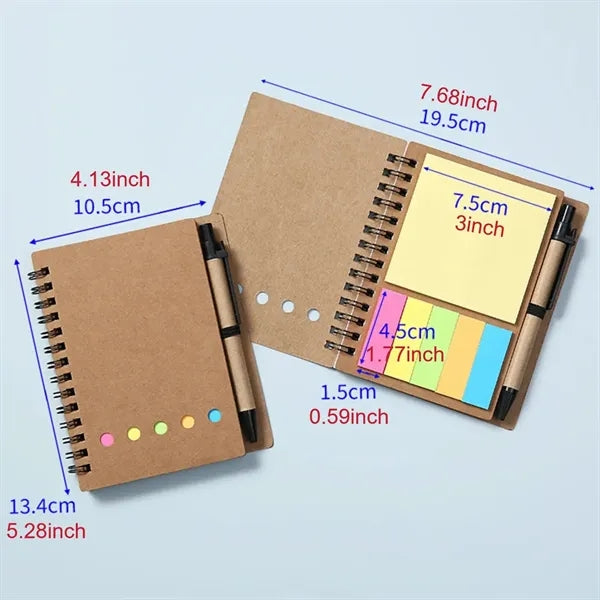 Pen Sticky Notes Flags Steno Pad Lined Spiral Bound Notebook