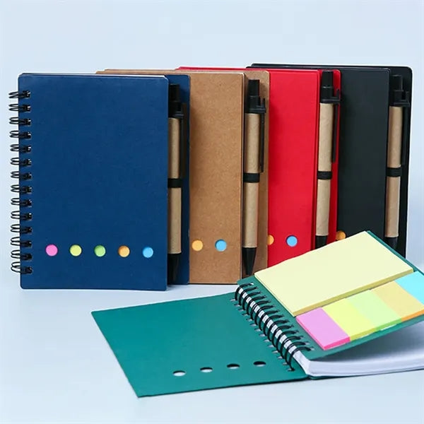 Pen Sticky Notes Flags Steno Pad Lined Spiral Bound Notebook