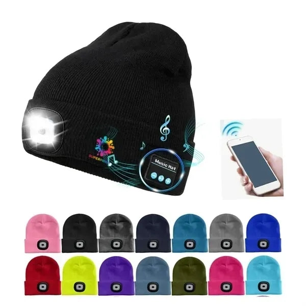 USB Rechargeable Bluetooth Beanie Hat with LED Light