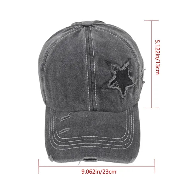Star Sequin Ripped Women's Vintage Baseball Cap
