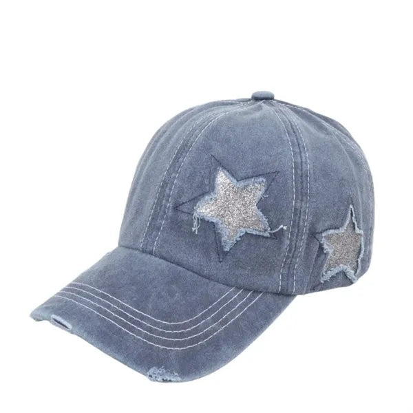 Star Sequin Ripped Women's Vintage Baseball Cap