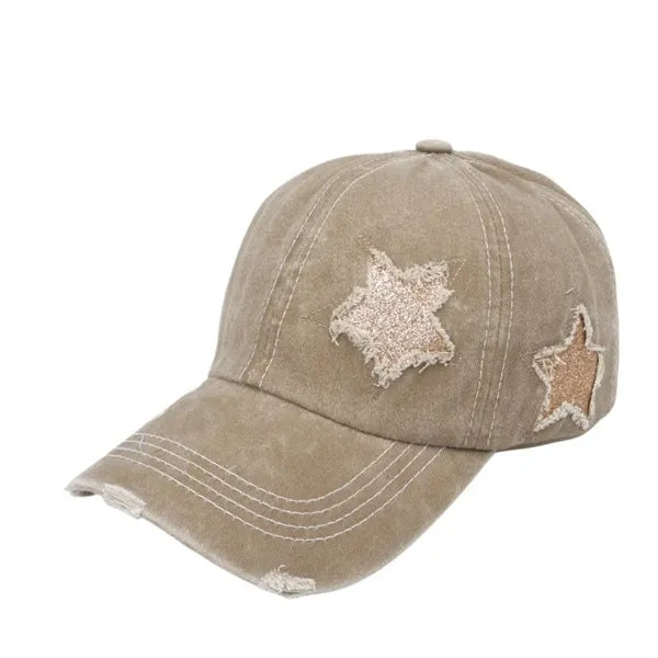Star Sequin Ripped Women's Vintage Baseball Cap