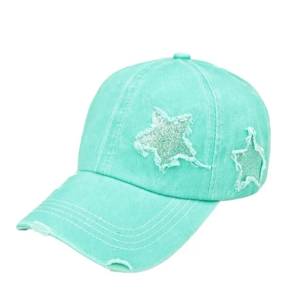 Star Sequin Ripped Women's Vintage Baseball Cap