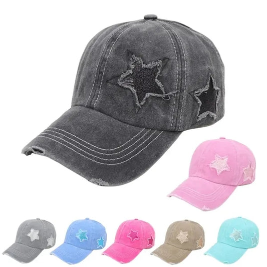 Star Sequin Ripped Women's Vintage Baseball Cap