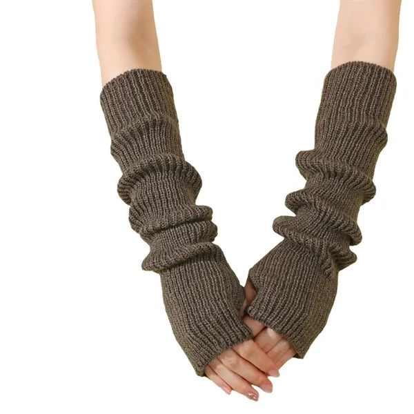 Long Fingerless Winter Knit Arm Warm Gloves