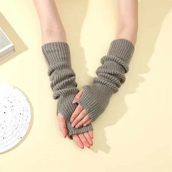Long Fingerless Winter Knit Arm Warm Gloves